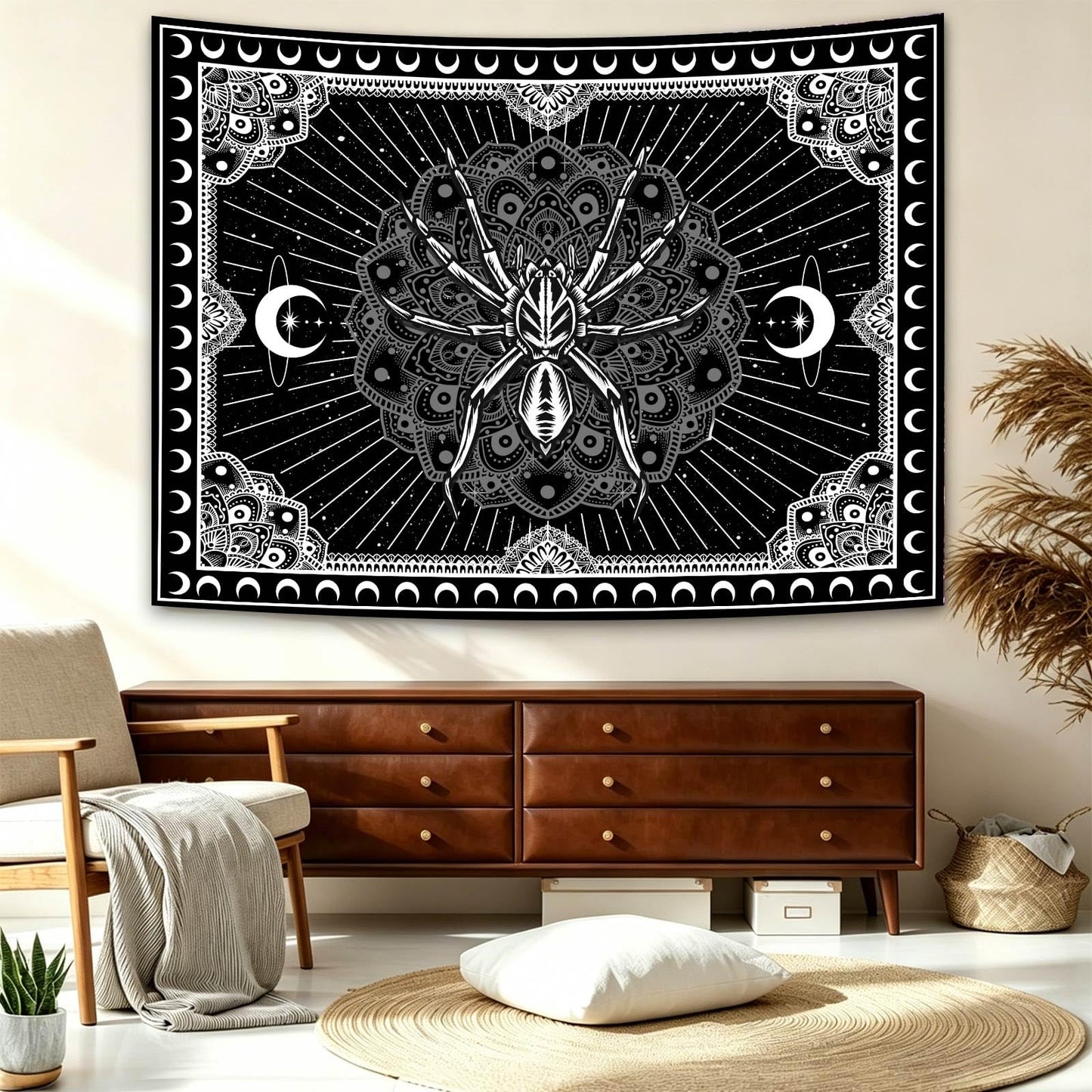 UHOMETAP Mandala Spider Wall Art - Bohemian Tapestry With Starry Sky and Moon Pattern for Living Room, Bedroom, Office - 80x60 Inches