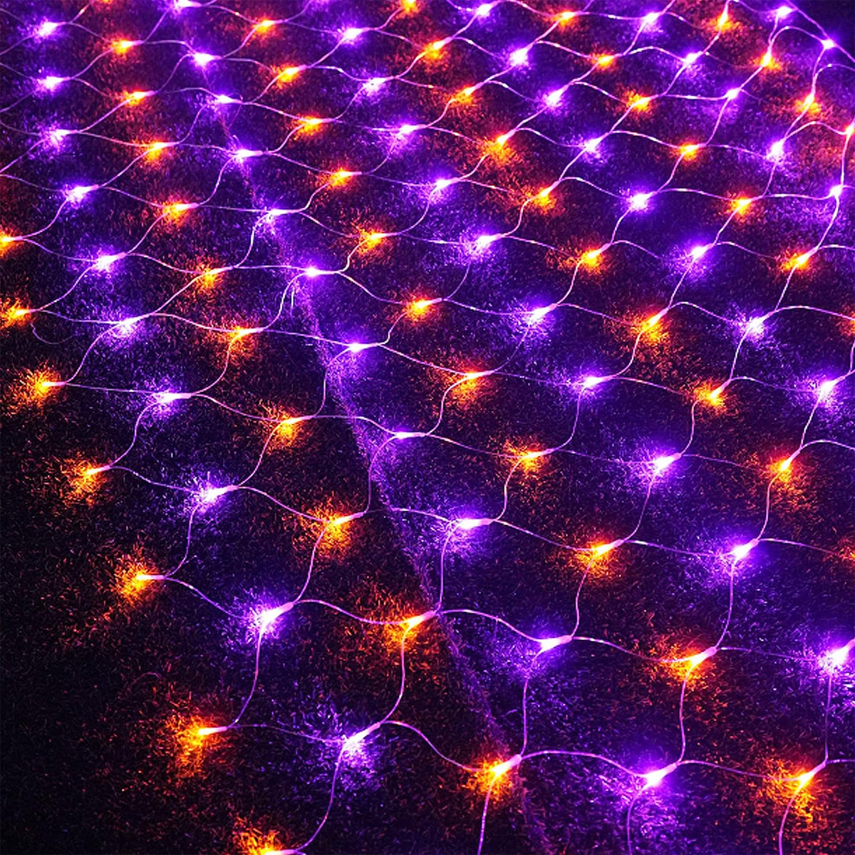 WATERGLIDE Outdoor Halloween Net Lights, 12FT x 5FT 360 LED Fairy String Light with 8 Lighting Modes, Connectable Light Safe Adaptor for Garden Tree Bushes Holiday Party Decorations, Orange & Purple
