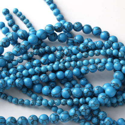 30PCS 12MM Blue Turquoises Round Loose Beads Natural Gemstone Beads for Jewelry Making DIY Bracelet Necklace 15"