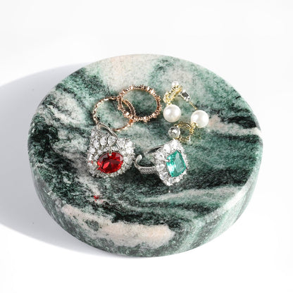 Koville Marble Jewelry Dish, Small Round Trinket Dish for Ring Necklace Earring, 4" Decorative Dish, Natural Stone Soap Dish for Bathroom Kitchen