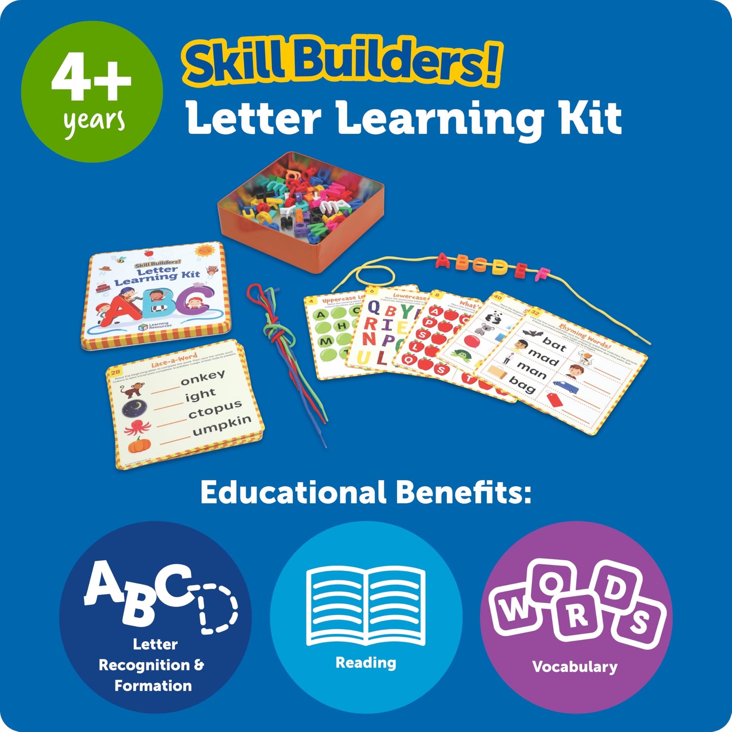 Learning Resources Skill Builders Letter Learning Kit - Alphabet Montessori Toys, Homeschool Supplies, Preschool Classroom Must Haves, Toddler Activities, Lacing Cards