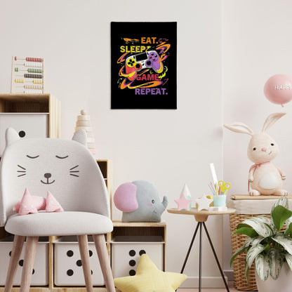 XINCEYWJ Gaming Gamer Room Wall Decor, Eat Sleep Game Repeat Canvas Art Prints Framed, Toddler Boy Room Decor, Anime Gaming Theme Wall Art for Children Youth Boy Room Nursery Room, 11x14 In