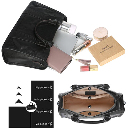 Iswee Black Genuine Leather Purse Crossbody Bags for Women Hobo Bags Designer Shoulder Bag and Handbag Satchel Purses Tote Women Top-handle Bag (Black)
