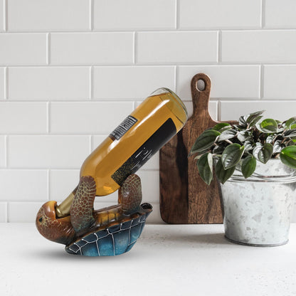 AMAJY Resin Sea Turtle Wine Bottle Holder Coastal Beach Theme Display Rack