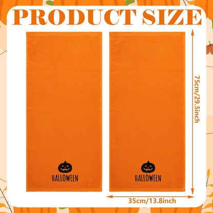 JarThenaAMCS 2Pcs Halloween Pumpkin Hand Towels Orange Black Embroidered Cotton Bathroom Towels Decorative Dish Towel for Drying Cleaning Cooking Holiday Decor, 29.5 x 13.8 Inch