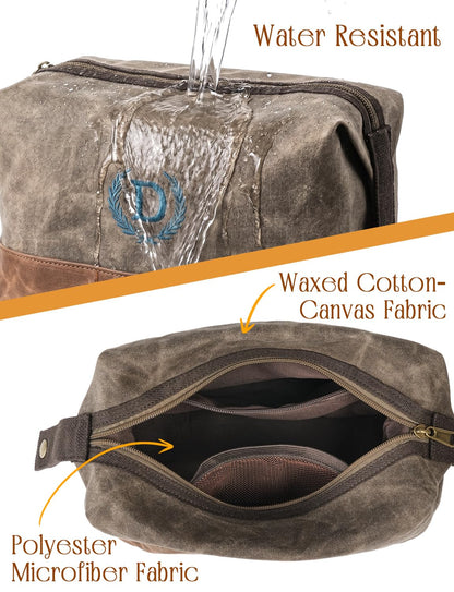 Personalized Toiletry Bag Fathers Day Birthday Gifts for Men, Large Waxed Canvas Travel Dopp Kit Monogrammed Initial Embroidery, Waterproof Shaving Case for Gym Camping Hiking Weekend Trip Letter J