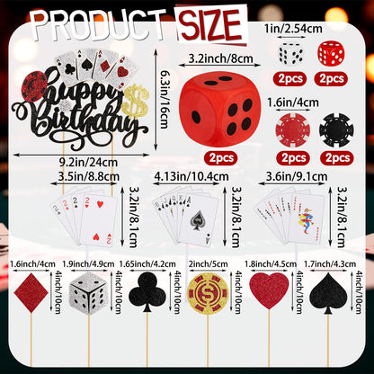 Gersoniel 20 Pcs Casino Cake Decorations Set Casino Theme Party Decorations Includes Poker Dice Chips Poker Birthday Decor Cake Cupcake Topper Happy Birthday Topper for Party