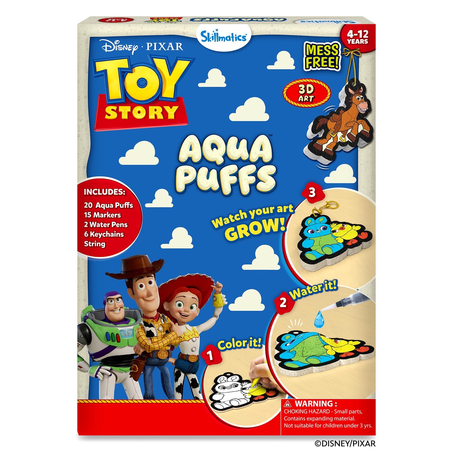 Skillmatics Disney•Pixar Toy Story Aqua Puffs - 3D Art Kit, Mess-Free Paint by Number Craft for Kids, DIY Color & Inflate Activity, Travel Toys & Gifts for Ages 4, 5, 6, 7, 8, 9, 10, 11, 12