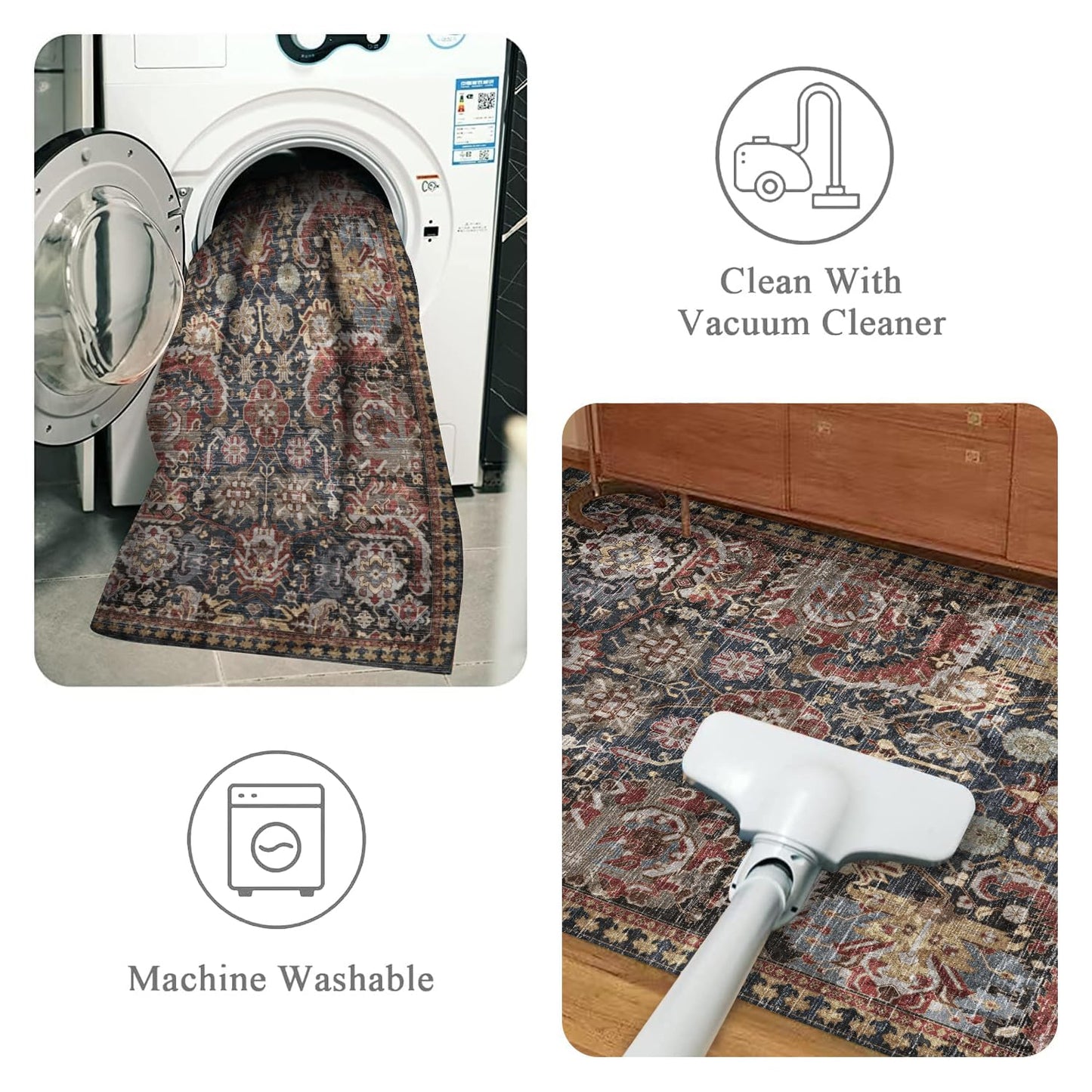 RUGSURE Washable Area Rugs - Perfect for Living Room, Bedroom, Kids Room, Nursery - Stain & Water Resistant Non-Slip, Pet & Child Friendly, Vintage Tribal Area Rugs (Rust, 5' x 7')