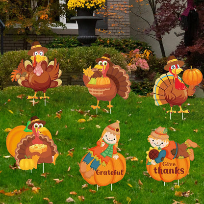 Thanksgiving Yard Sign with Stakes, Fall Scarecrow Pumpkin Turkey Outdoor Decorations Harvest Lawn Signs for Autumn Home Outside Decor