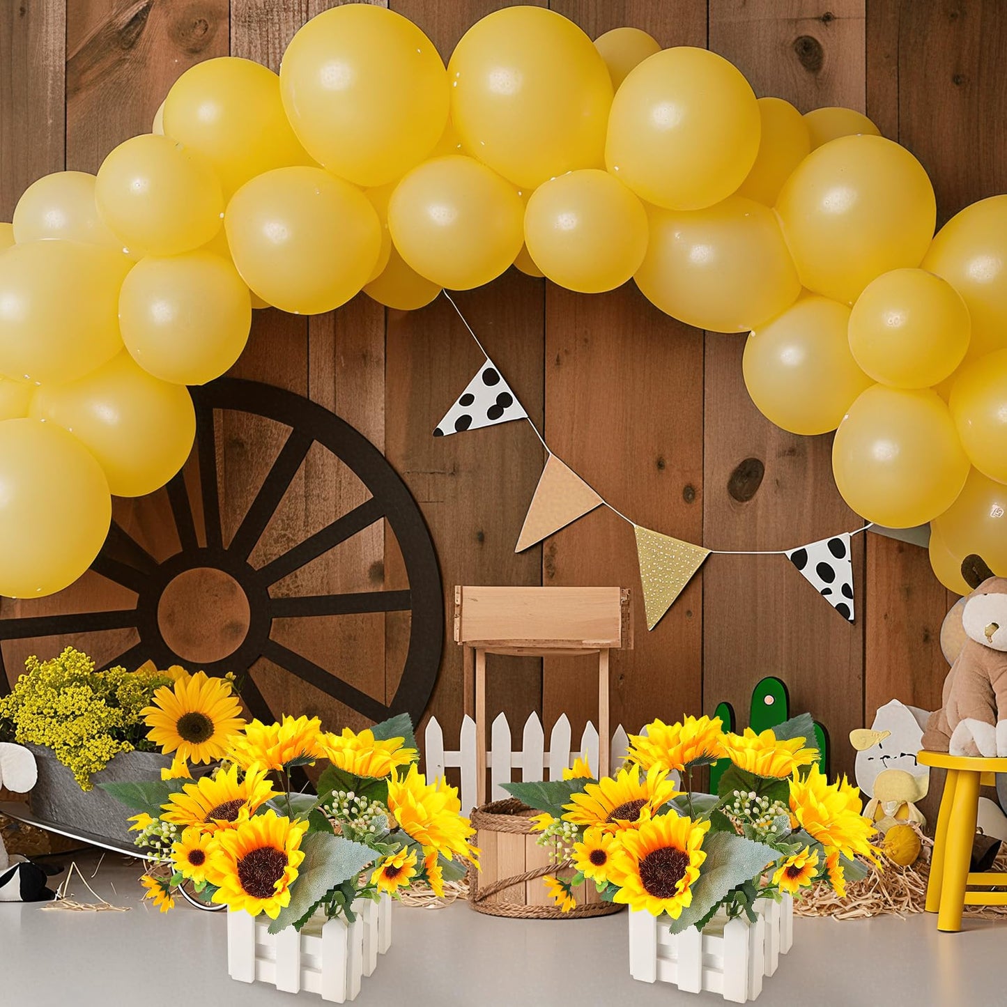 Zhanmai 12 Sets 4 x 4 x 2.8 Inch Fence Decoration Wooden Boxes for Centerpieces, Wooden Farm Fence Box with Removable Foam Blocks for Farm Animal Party Garden Plant Pot Baby Shower Wedding Birthday
