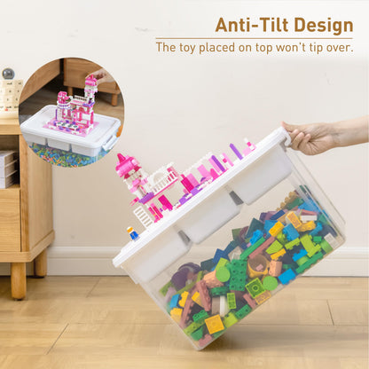 Citylife 17 QT Plastic Storage Box with Building Baseplate Lid and Removable Tray Craft Organizers and Storage Clear Storage Container for Organizing Bead, Tool, Sewing