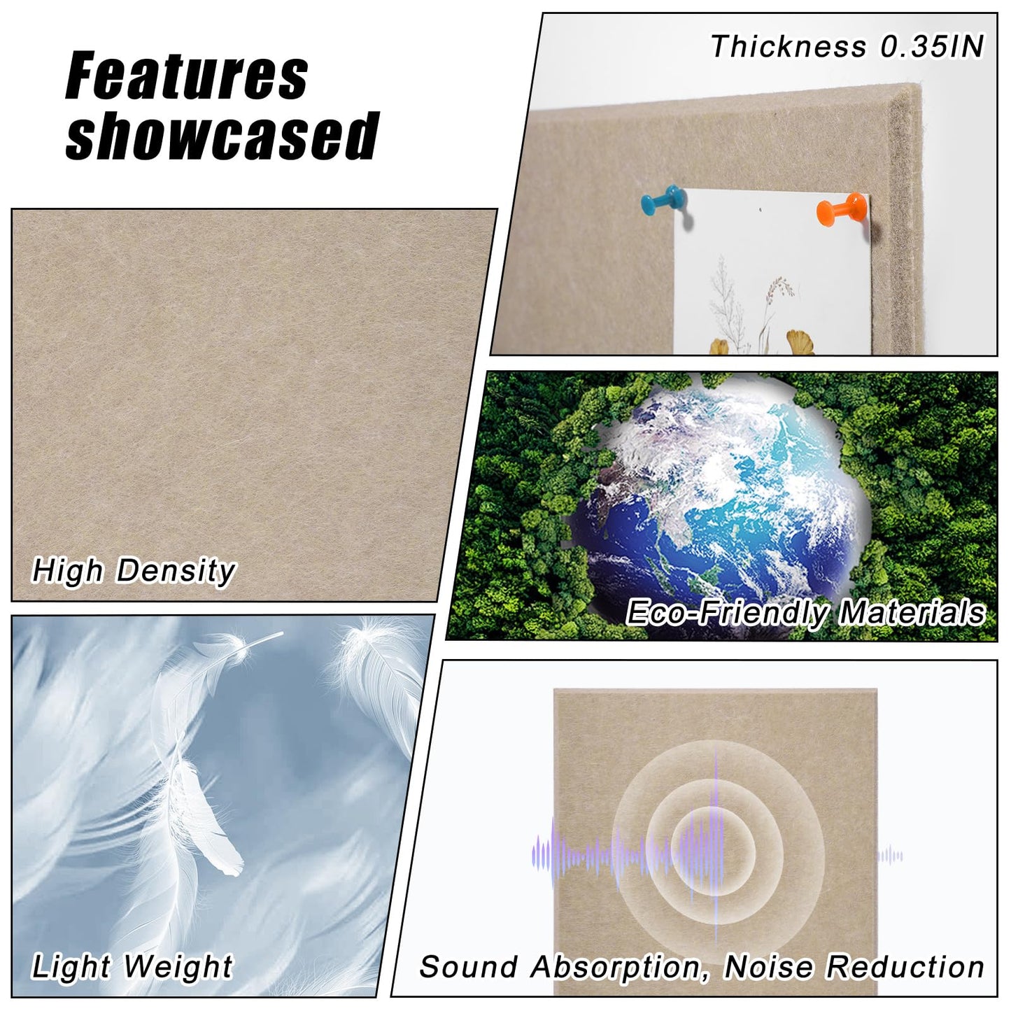 Large Cork Board 36" x 24", 6 Pack Felt Bulletin Board with 30 Pushpins, Cork Boards Alternative with Self-Adhesive Strips, Felt Wall Tiles Pin Boards for Walls Office Home School Decor-Tan