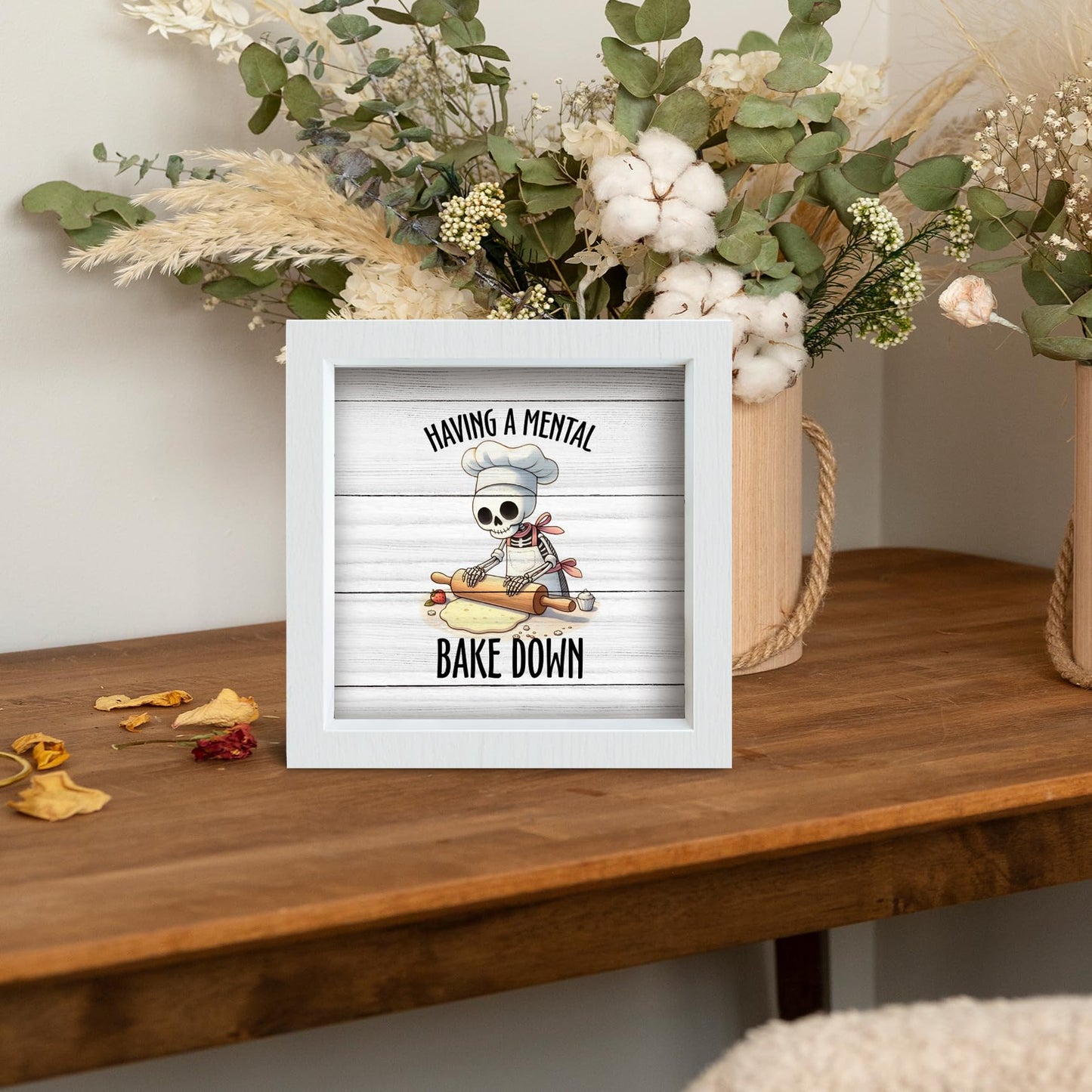 YSFUYZCT Funny Gothic Skeleton Baking Kitchen Signs Decor, Baking Baker Gifts, Bakery Decor, Having a Mental Bake Down Wood Frame Signs for Bakery Shop Kitchen Dining Room