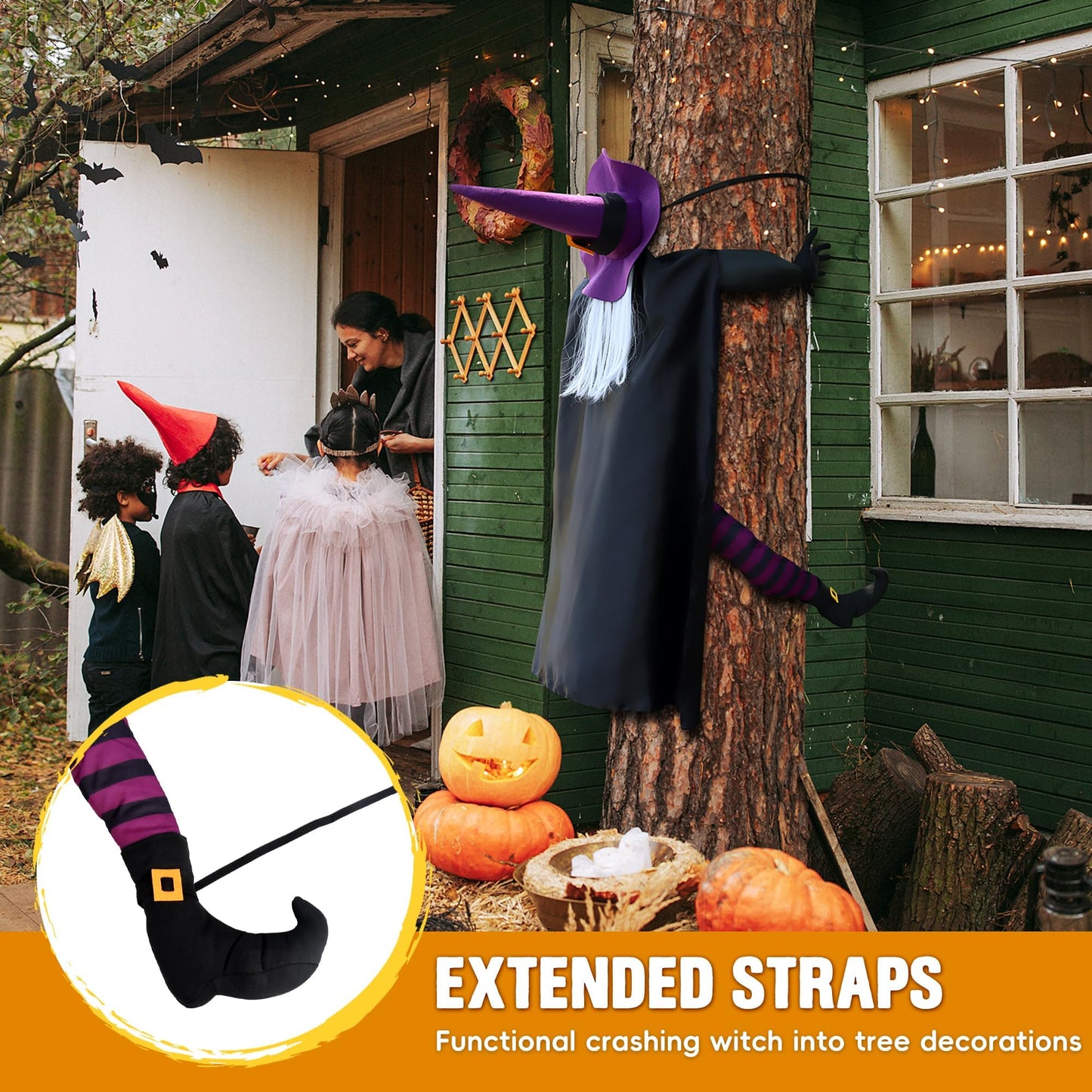 Giiffu Halloween Decorations Outdoor 57" Crashing Witch into Tree Decor
