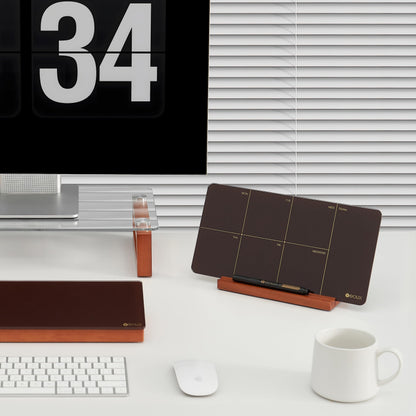Desk Weekly Glass Dry Erase Board with Detachable Wood Stand, Burgundy Red, Small Desktop Calendar to Do List Planner Whiteboard 12x6 for Office, Home, Schools, Marker&Eraser Included, Yeoux