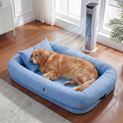 WROS Cooling Human Dog Bed for Summer, Breathable Washable Floor Lounger for People & Pets, 57'' x 35'' x 10'', Ocean Blue, Pet Bed for Hot Weather Relaxing