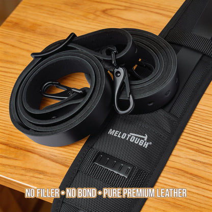 MELOTOUGH Oil Tanned Leather Padded Tool Belt Suspenders for Men,Carpenter Tool Bag Suspenders- Heavy Duty & Padded Support w/Adjustable Chest Strap,Electrical Worker,Gifts for Men,Black