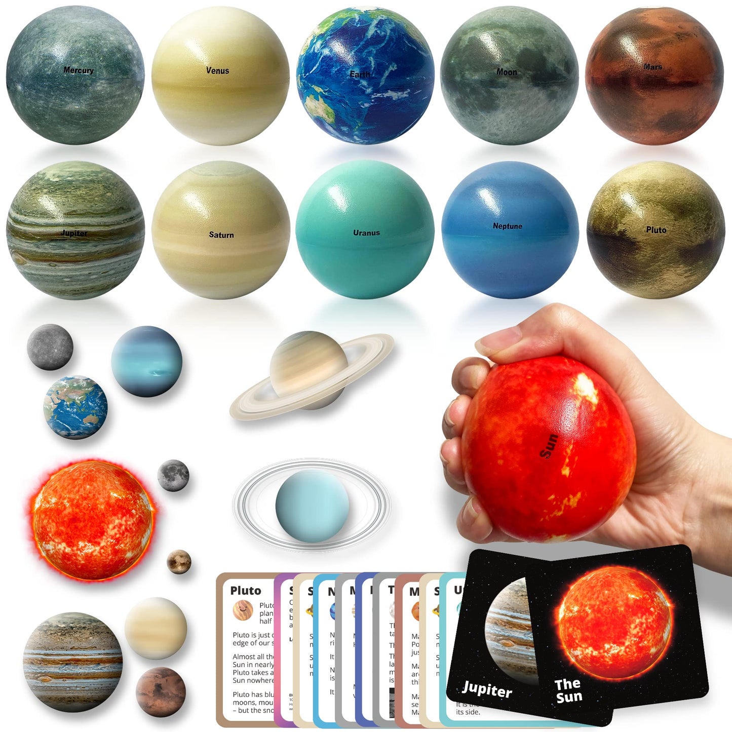 Space Balls Flashcards & Wall Stickers, Planet Toys For Kid 8-10, Outer Space Toys For Kids 3-5, Planets for Kids Solar System Toy 5-7, Solar System Model, Toddler Planet Gifts, Astronomy Decor, Earth