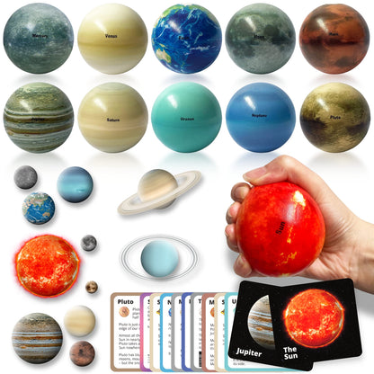 Space Balls Flashcards & Wall Stickers, Planet Toys For Kid 8-10, Outer Space Toys For Kids 3-5, Planets for Kids Solar System Toy 5-7, Solar System Model, Toddler Planet Gifts, Astronomy Decor, Earth