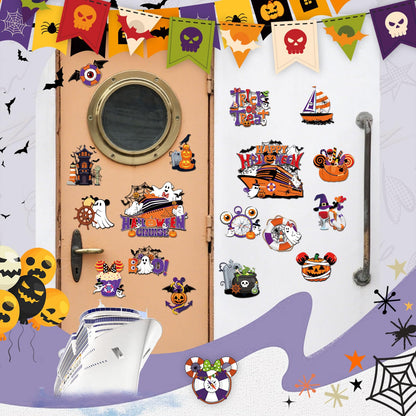 RiVolTa Halloween Cruise Door Magnetic - 16 Pcs Mouse Pumpkin Ship Cabin Decorations Magnets Stickers Funny Ghost Boo Anchor Stateroom Decals Accessories for Carnival Holiday Party Sign Garage Decor