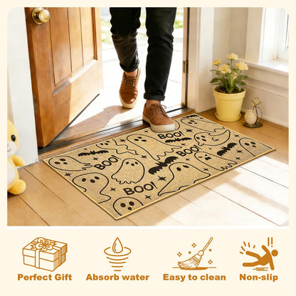 Kazova Ghost Doormat Boo 17x30 Inch Non Slip Washable Linen Indoor Outdoor Rug for Couples Introvert Funny Unwelcome Front Door Entryway