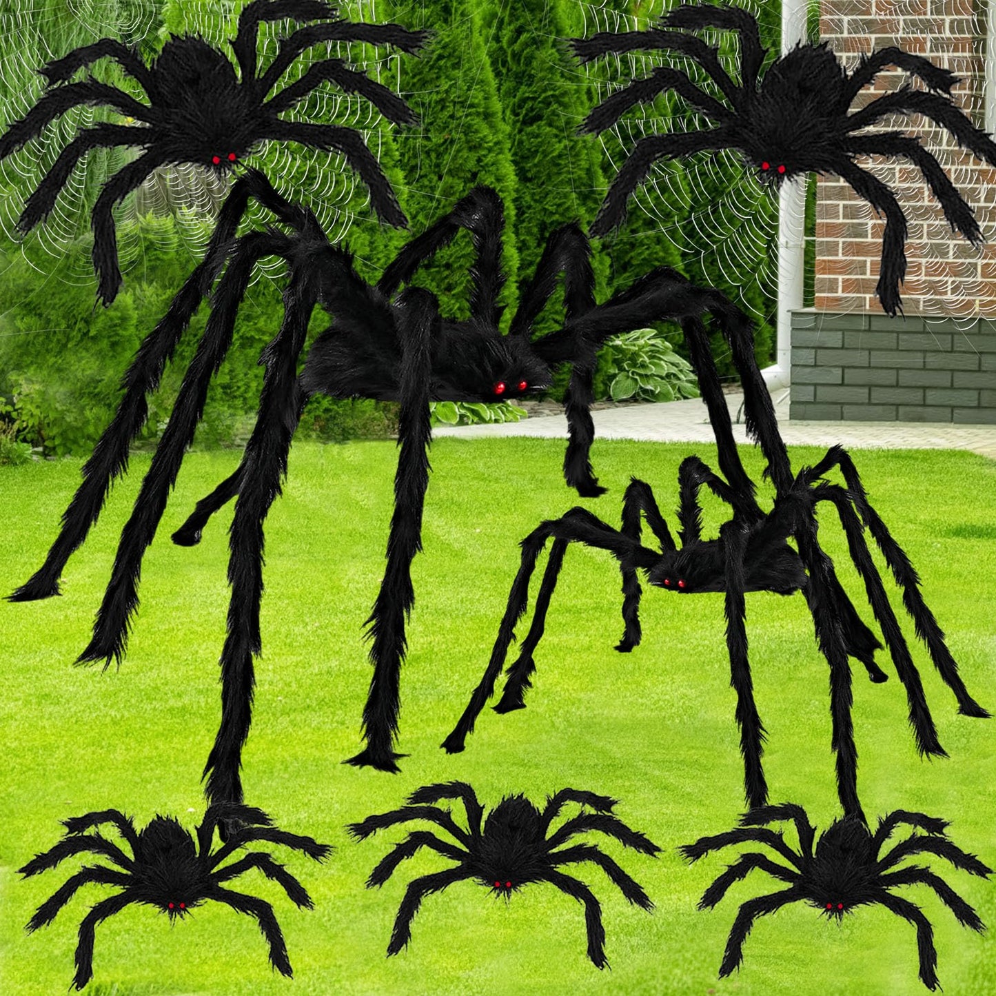 7 PCS Giant Halloween Spider,Scary Fake Large Hairy Spider for Indoor and Outdoor Halloween Decorations (Not Included Spider Web)