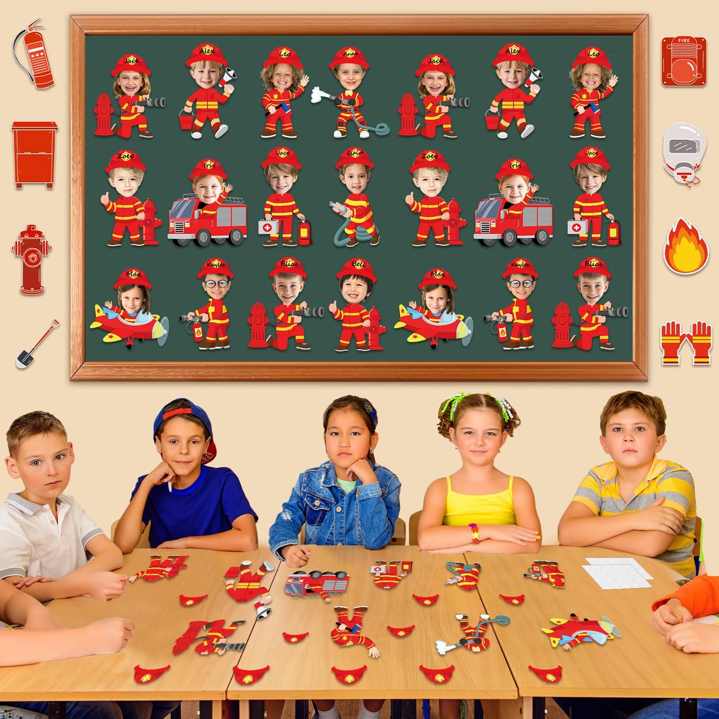 60pcs Firefighter Cutouts Fire Truck Bulletin Board Decorations Fireman Theme Paper Cut-Outs Classroom Decorations for Boy Girl Classroom DIY Craft Photo Kindergarten Preschool Wall Door Supplies