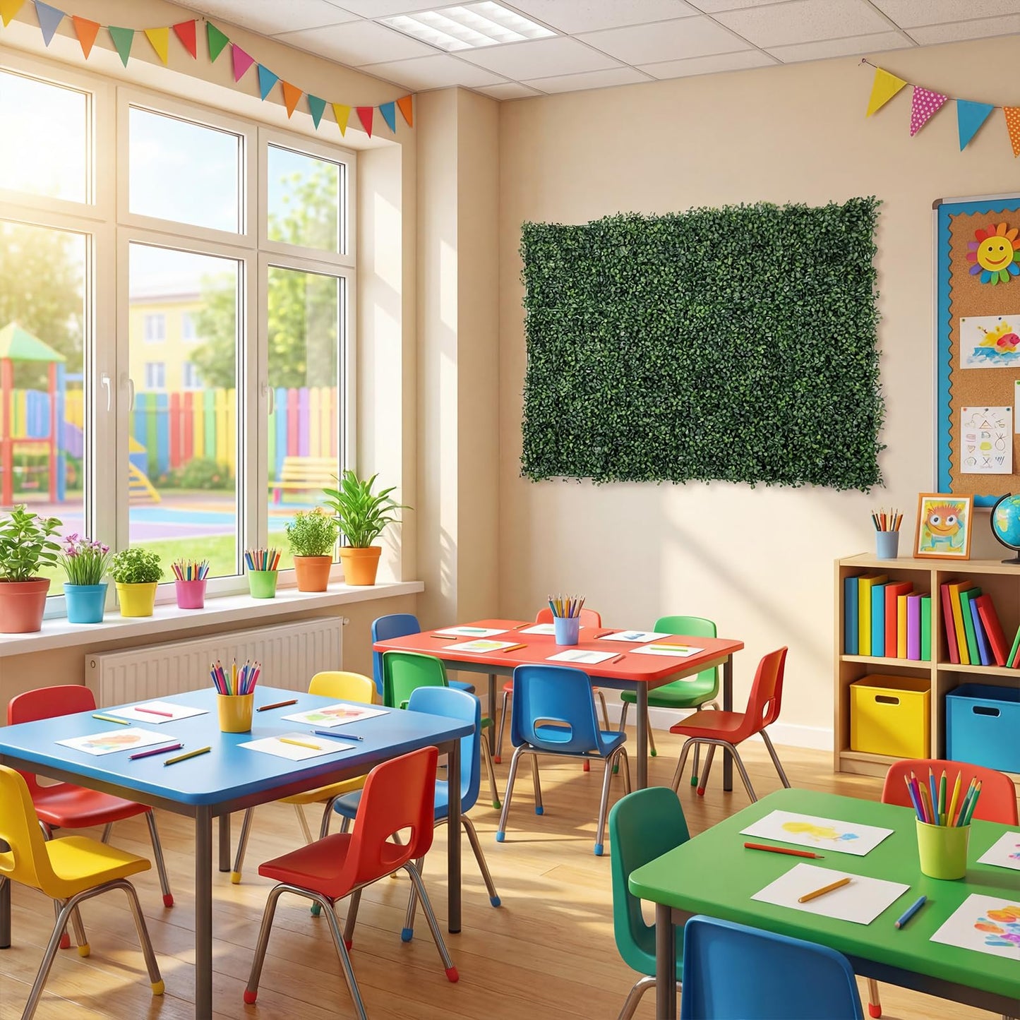 Vivasself 12pcs Artificial Grass Wall Panels for Classroom 10'' x 10'' Boxwood Green Panels Grass Wall Backdrop Faux Garden Greenery Patch UV Protected Back to School Blackboard Decor Indoor Outdoor