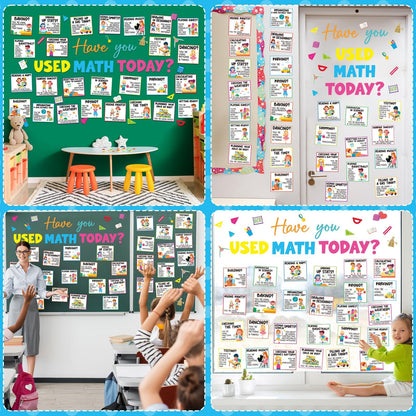 gisgfim Everyday Math Bulletin Board Set Classroom Decoration Mathematics in Daily Life Paper Cutout for Back to School Have You Used Math Today Educational Wall Chalkboard Decor Teacher Supply