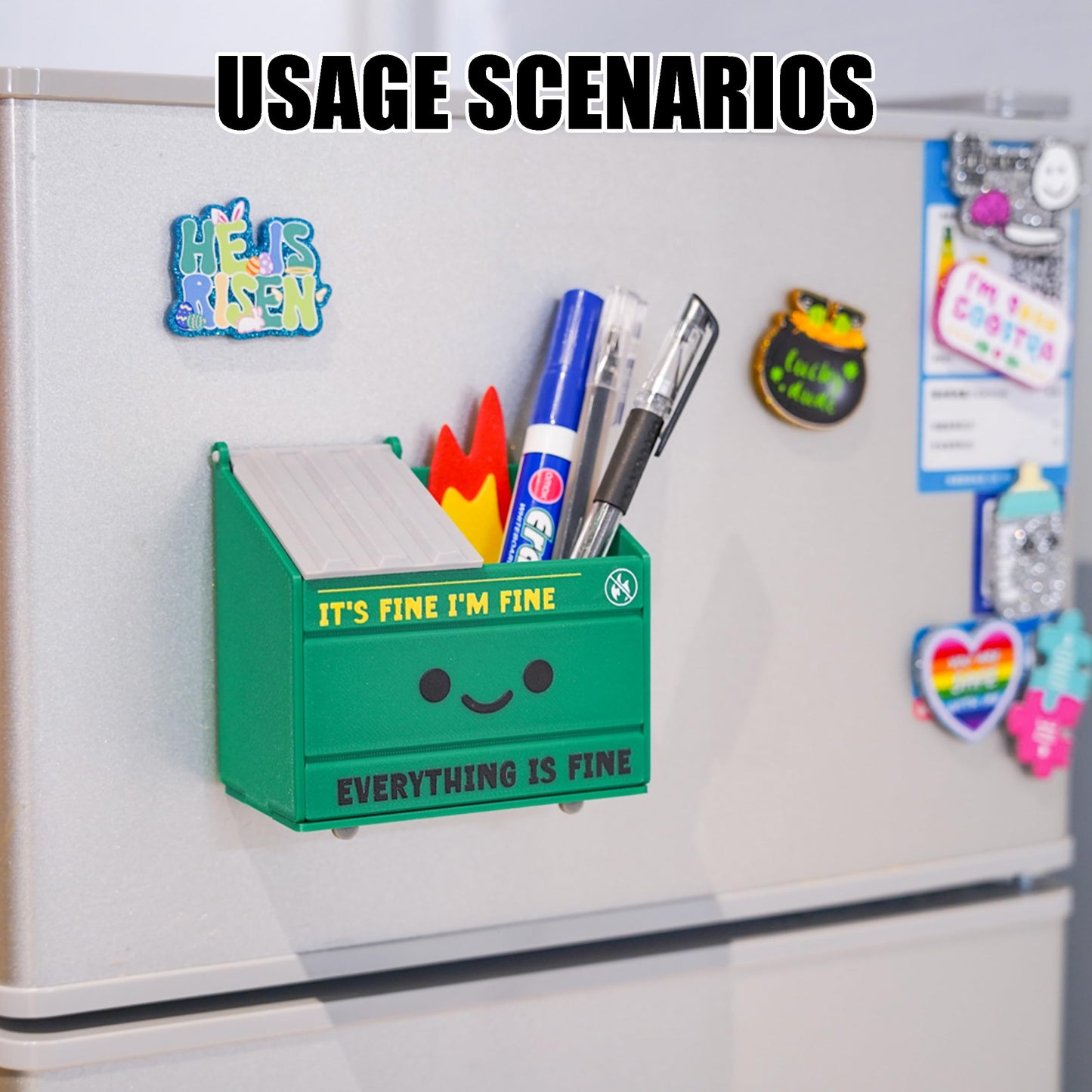 Tian Zhun Dumpster Fire Pencil Holder Funny Magnetic Pen Holder Strong Magnets to Store Marker Pencil Organizer for Refrigerator Whiteboard Locker Home Office or Hospital