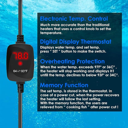 Aquarium Heater 100W Super Small Fish Tank Heater with Digital Display Thermostat, Alumina Ceramic Betta Tank Heater Turtle Heater for 10-20 Gallon Tanks