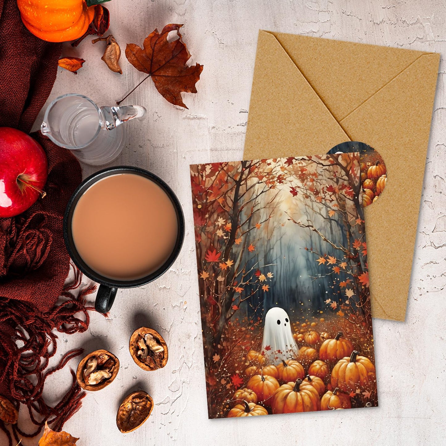 JarThenaAMCS 36 Pack Halloween Cards Ghost Pumpkin Maple Leaves Greeting Cards with Envelopes Stickers Glue Stick Blank Note Card for Party Invitations, 4 x 6 Inch