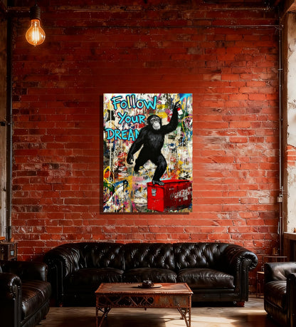 16x24 Graffiti Street Art Gorilla Canvas Wall Decor Urban Pop Funny Picture Monkey Framed Gallery Street Posters Teen Boys Bedroom Pictures Kids Room Prints Men Office Home Decoration