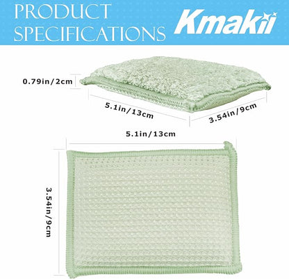 KMAKII Bamboo Kitchen Sponges Dish Sponge Super Absorbent Natural Dish Sponges, Green, Pack of 6