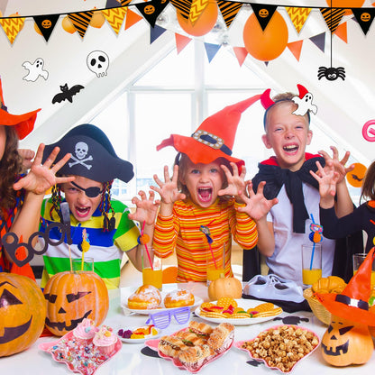 Sawysine 24 Pieces Halloween Party Serving Trays, Plastic Orange Pumpkin Black Cat White Ghost Plates Halloween Party Tableware Supplies for Holiday Decorations(Pink,Ghost)