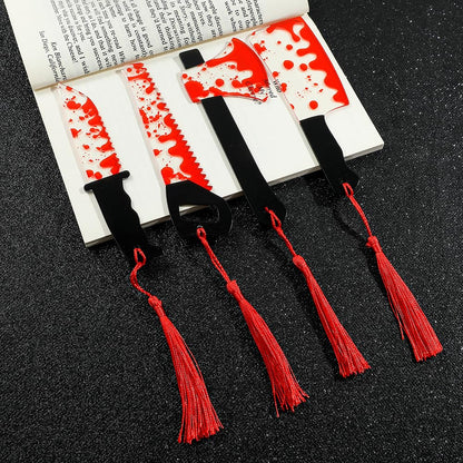 Horror Movie Knife Acrylic Bookmark, Gothic Character Dagger with Tassel,Book Lover Book Mark Halloween Gift (6PC Red Knife)