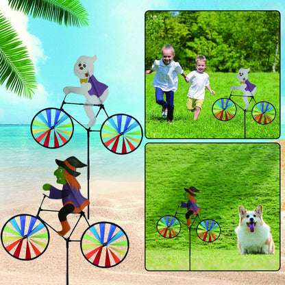 2 Pack 20 Inches Halloween Witch & Ghost Bike Spinner Decorations Pinwheels with Stakes Windmill Wind Spinners Outdoor for Yard Garden Lawn, Large Pin Wheels Halloween Accessories Gifts