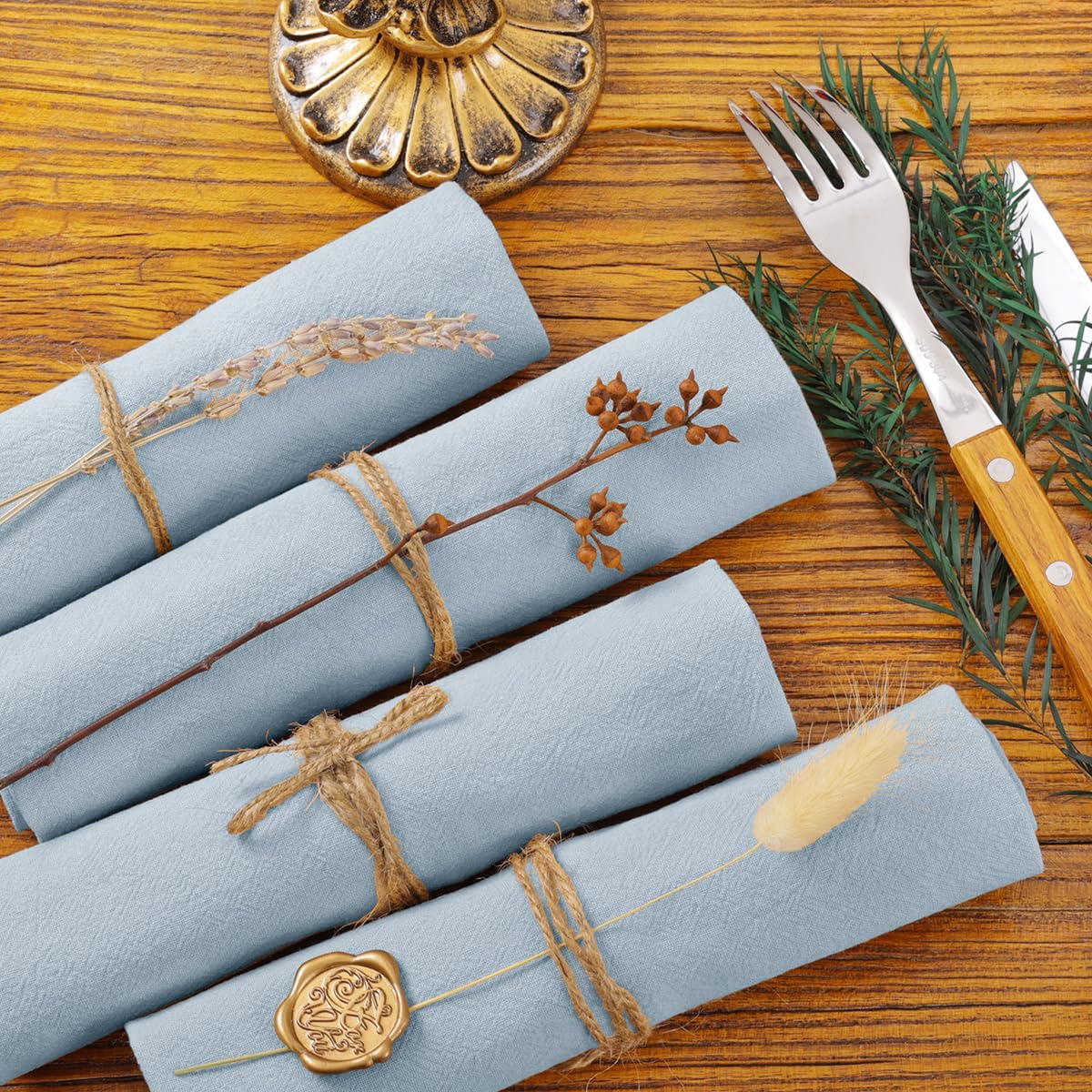 Socomi Cloth Napkins Grey Blue Fall Thanksgiving Washable Reusable Bulk Linen Cotton Napkins Set of 6 17"x17" for Wedding Party Bridal Baby Shower Birthday Dining Table Decorations