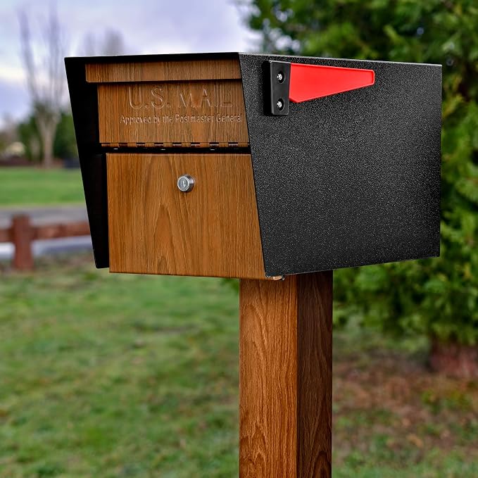 Mail Boss 7124 In- Ground Steel Mounting Mailbox Post, Wood Grain