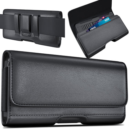 DeBin Cell Phone Case for iPhone 16 16e 15 14 13 12 11 Xs Xs & Pro Models, Leather Belt Clip Holster with ID/Credit Card Pouch, Magnetic Cover - Black