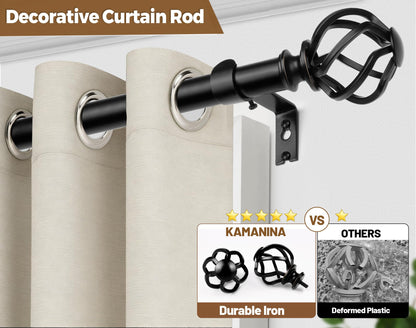 KAMANINA Black Curtain Rods for Windows 72 to 144 Inches (6-12ft), 1 Inch Heavy Duty Curtain Rod 32 to 144, Long Decorative Single Drapery Rods, Twisted Cage End