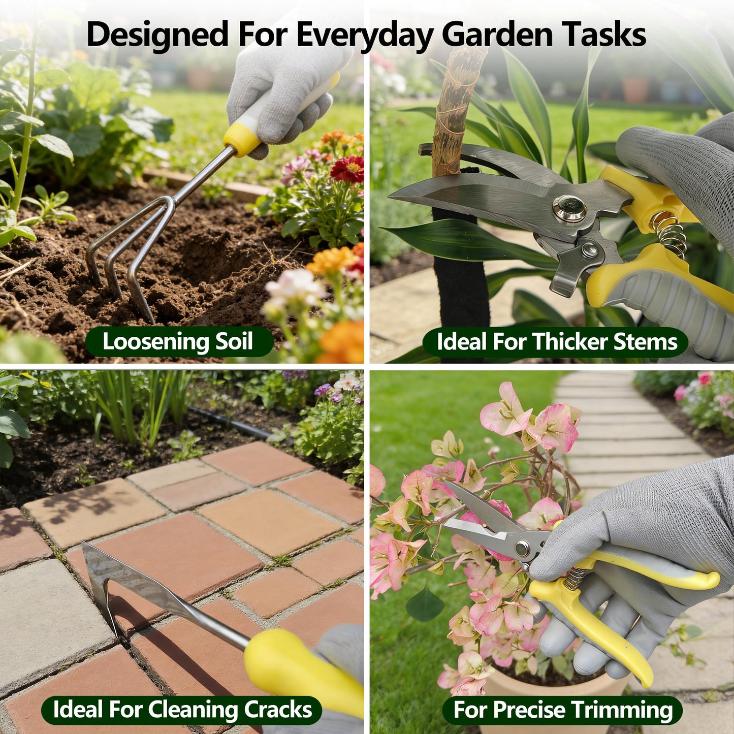 Gardening Tools Set, 11-Piece Stainless Steel Garden Hand Tool Set with Ergonomic Non-Slip Handles for Digging, Weeding, Pruning and Transplanting