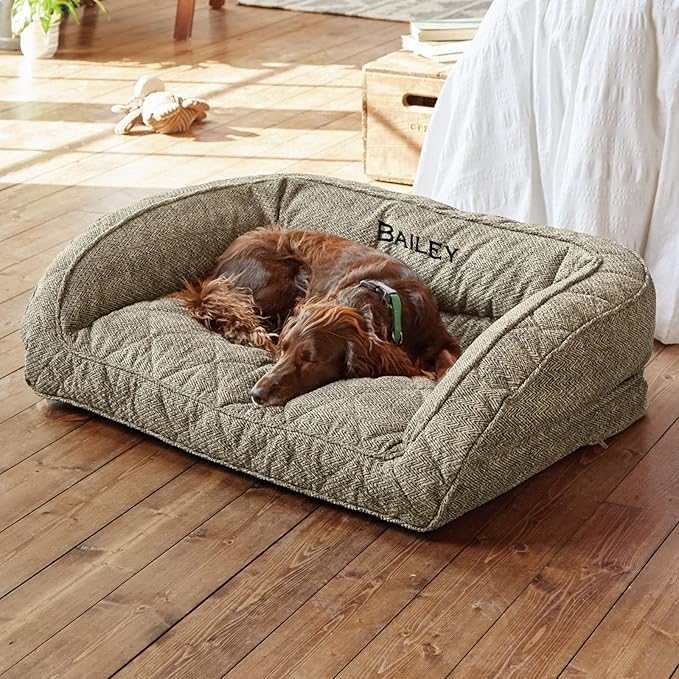 Orvis Comfort Fill-Eco Couch Dog Bed – Plush Three-Sided Bolster with Comfort Fill-Eco Cushion, Quilted Cover, Zip-Off & Machine Washable, Charcoal Chevron - X-Large