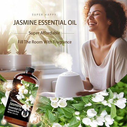 Jasmine Essential Oil, Jasmine Oil 16 Fl Oz 480 ML for Diffuser Humidifier Yoga Cleaning DIY Candle Soap Making Perfume Gift for Women Essential Oils FRAOIL (Jasmine 16 Fl Oz (Pack of 1))