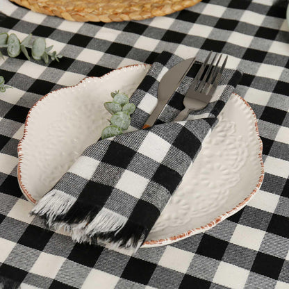 Classic Buffalo Checks Cloth Napkins with Fringe Set of 12, 17x17 Inches 100% Cotton Farmhouse Napkins, Soft&Reusable Napkins for Daily Use Halloween Christmas Decor