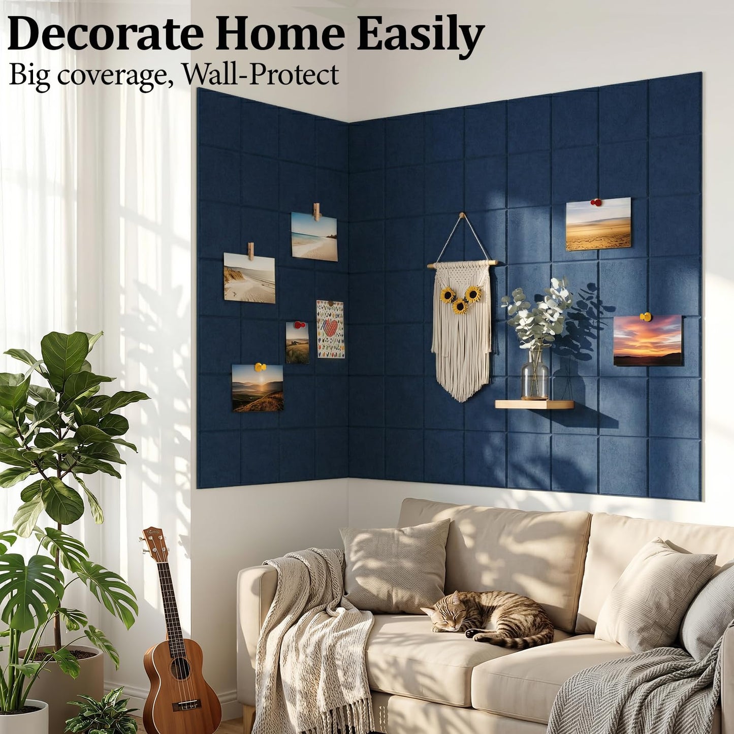 Large Felt Bulletin Board for Walls: 6-Pack Black Cork Board Alternative 11.8x11.8 Inch Peel and Stick Pin Board Wall Decor for Home Organization, Office Memo Board, Self-Adhesive Wall Tiles