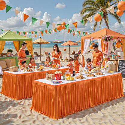 Wish Care 6ft Long Orange Table Skirt for Rectangle Tables - Wrinkle Resistant Polyester Pleated Table Skirting for Parties Weddings Office