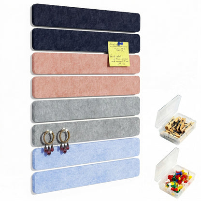 GoTiling Cork Board for Walls - 8 Pack Felt Pin Board Bar Strips - Self-Adhesive Lightweight Bulletin Board - Cork Board for Office with 40 Push Pins No Damage for Wall