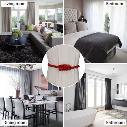 BEL AVENIR Magnetic Curtain Tiebacks, Decorative Drapery Holdbacks Modern Woven Tie-Backs with Exquisite Knot (Red, 4 Pack)